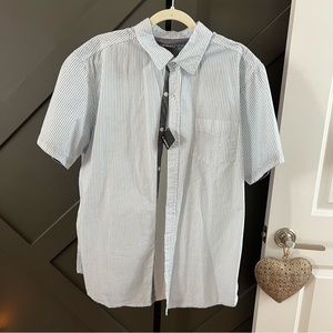 Mens Button Down Shirt Size Large Short Sleeves white with blue square
